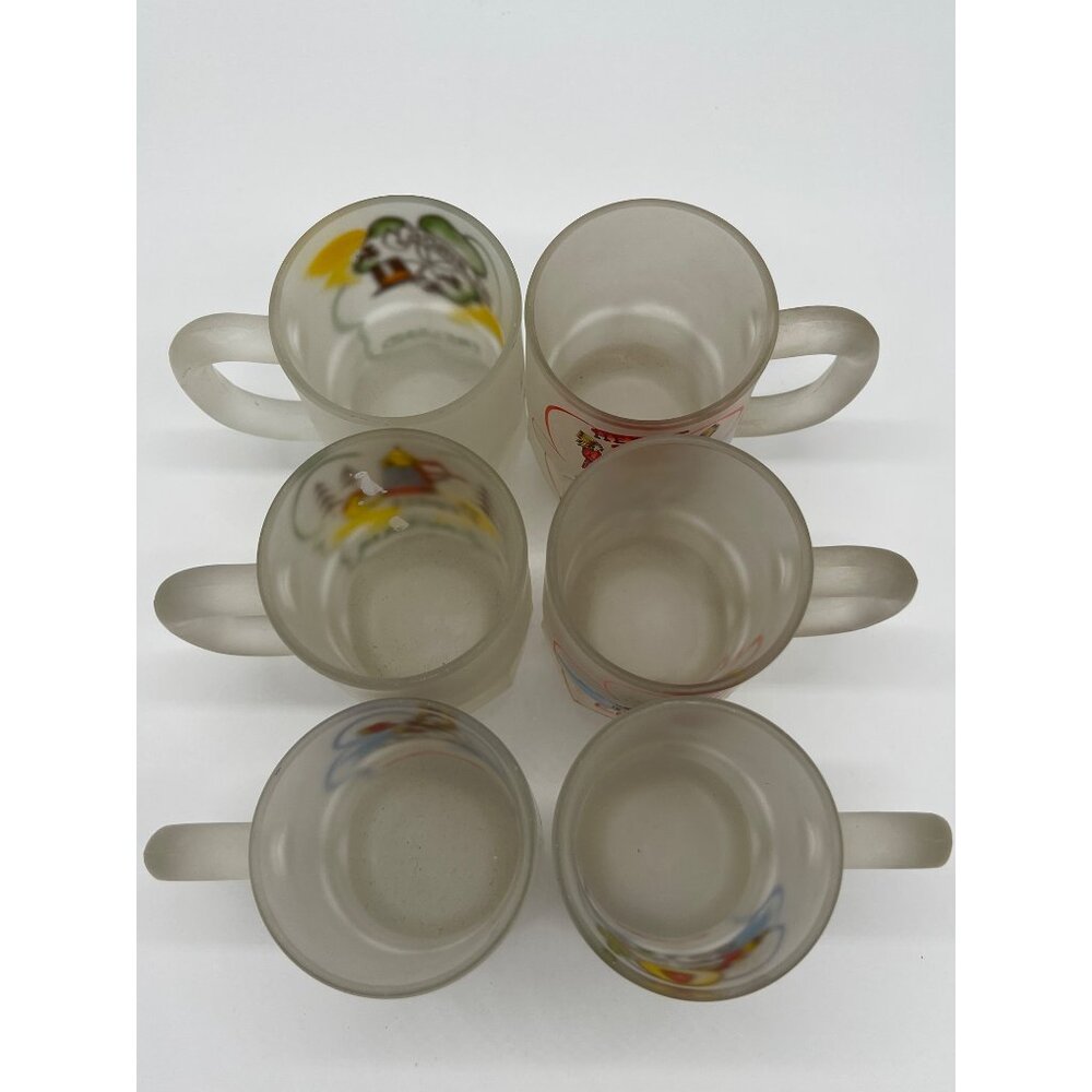 Set Of 6 Vintage Frosted Glass Mugs - International Greetings Design - Picture 9 of 10